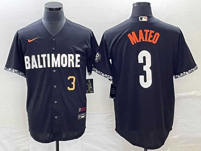 Mens Baltimore Orioles #3 Jorge Mateo Number Black 2023 City Connect Cool Base Stitched Jersey
